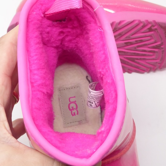 UGG Classic Clear Rubber Mini Boot Pink Womens Size 7 Rubber Sheepskin Lined - Picture 8 of 10